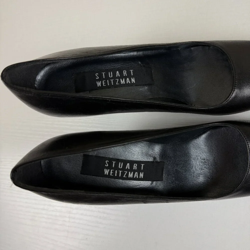New Stuart Weitzman Black Leather Heel Pumps